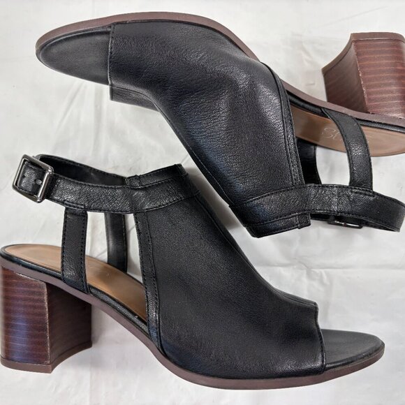 Franco Sarto Harlet Women’s Black Leather Peep Toe Slingback Heels size 9 - Picture 8 of 13